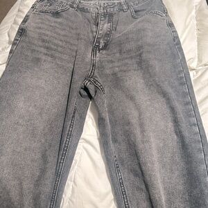 Grey Dark Wash Straight Leg Jeans